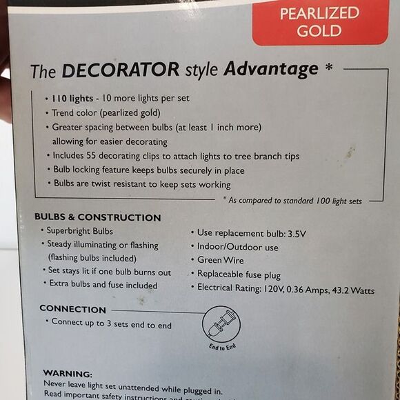 NEW Pearlized Gold Electric 110 Mini String Lights 40ft long - Picture 7 of 8